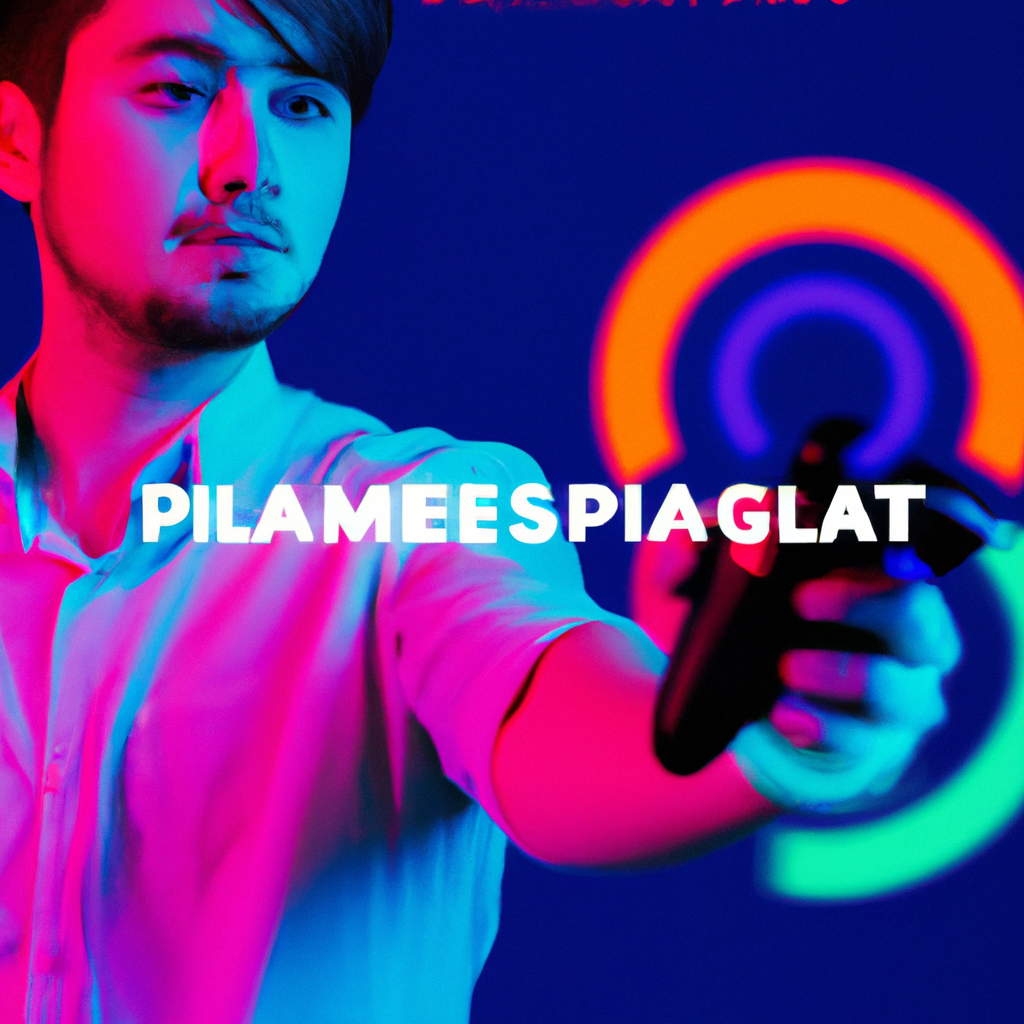 Player portrait holding controller with neon backdrop